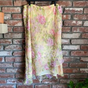 Floral Midi Skirt Asymmetrical Flounce Hem Y2K